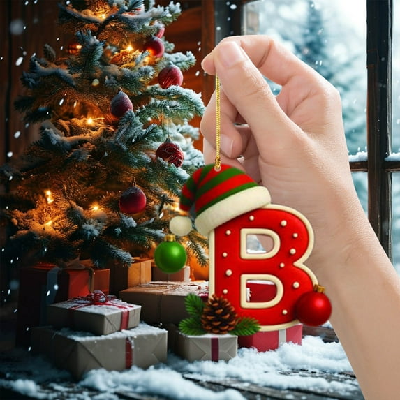 HOARBOEG 5Pcs Personalized Initial Christmas Ornament, 2D Acrylic Letter Pendant for Family Christmas Tree Decor, Custom Monogram Hanging Sign for Gift Exchange Party