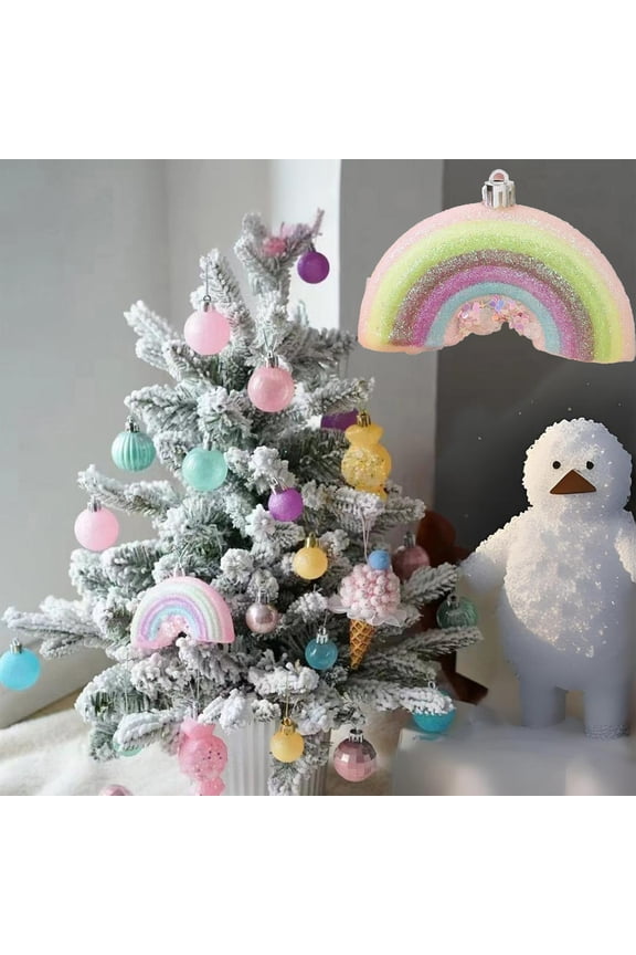 HOARBOEG 4-Piece Colorful Plastic Christmas Tree Ornaments Set, Festive Rainbow Holiday Decorations for Xmas Tree and Window Display, Durable Shatterproof Holiday Ornaments for Home and Storefront