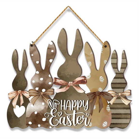HOARBOEG Wooden Bunny Sign, Rustic Rabbit Wall Decor - Handmade Gray Bunny Tag for Home Decor, Easter Spring Garden Patio Hanging Ornament, 7.9x6.9in