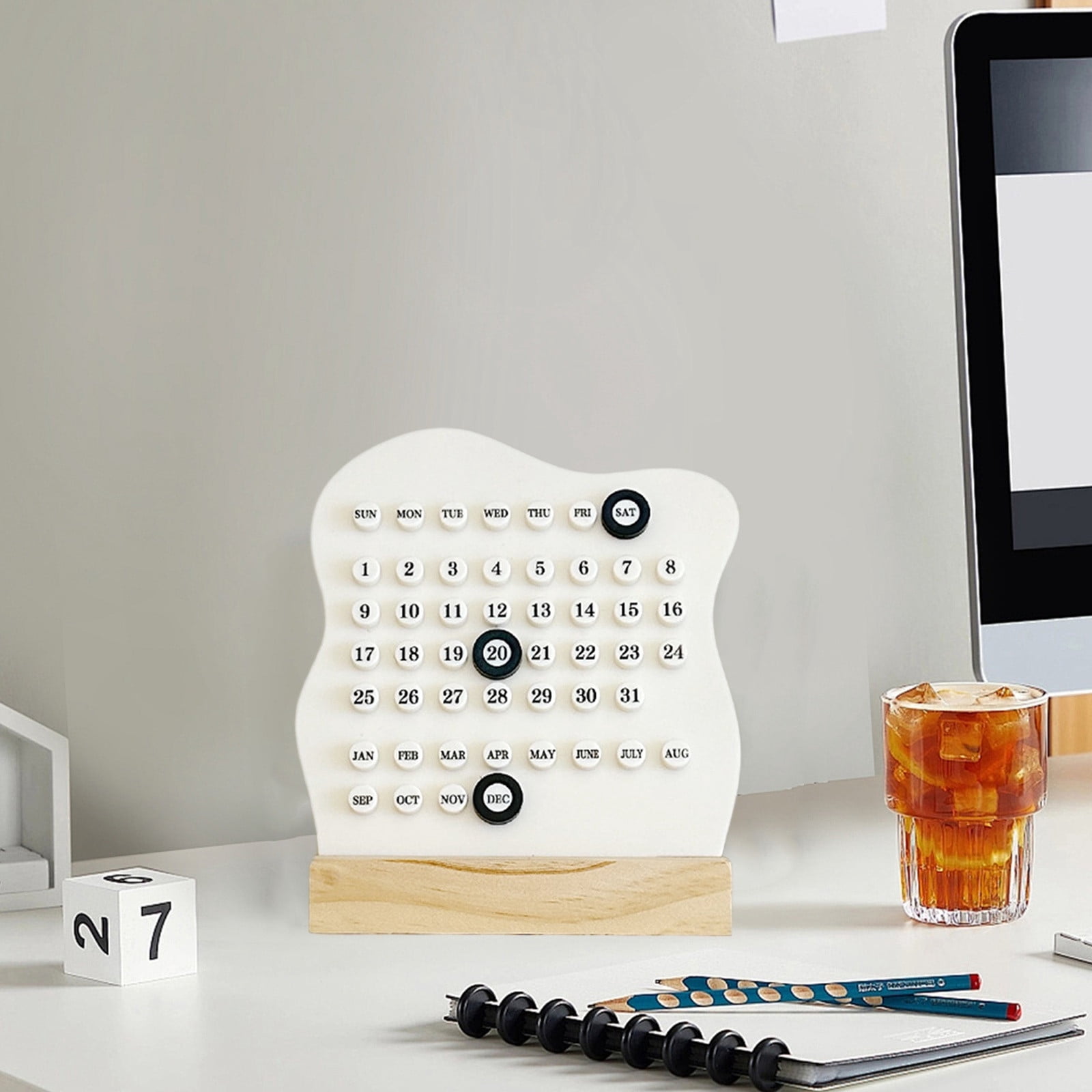 HOARBOEG Wooden DIY Perpetual Desk Calendar, Reusable Flip Date Planner ...