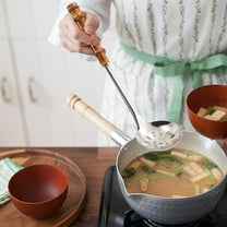 HOARBOEG Wooden Handle Ladle Kitchen Professional Large Stainless Steel Serving Ladle Spoon - Gravy Ladle Soup Spoon