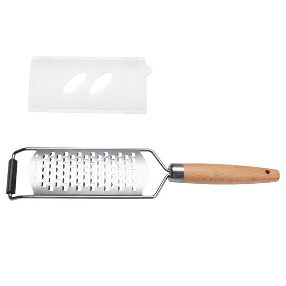 HOARBOEG Wooden Handle Stainless Steel Grater Multi-Purpose Kitchen Tool for Cheese Lemon Zest Ginger Vegetables Ergonomic Non-Slip Grip