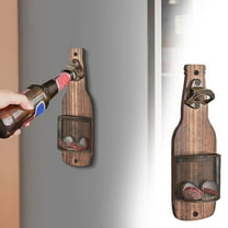 HOARBOEG Wooden Wall Mounted Beer Opener, Vintage Bottle Opener with Cap Collector Catcher, Ideal Gift for Men and Beer Lovers, Use as Bar Decoration.