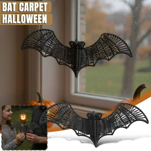 HOARBOEG Woven Wicker Hanging Halloween Wreath for Front Door, Indoor Outdoor Decor, Spooky Gothic Decorations for Windows, Porch, Patio, Ceiling, Classic Black Gift for Halloween