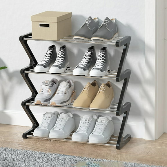 HOARBOEG Z-Shaped Shoe Rack, 4-Tier Sturdy Metal Shoe Storage Organizer for Home/Dorm/Office – Space-Saving, Easy Assembly, Modern Design, Holds 12-16 Pairs, 20.07 x 17.71in