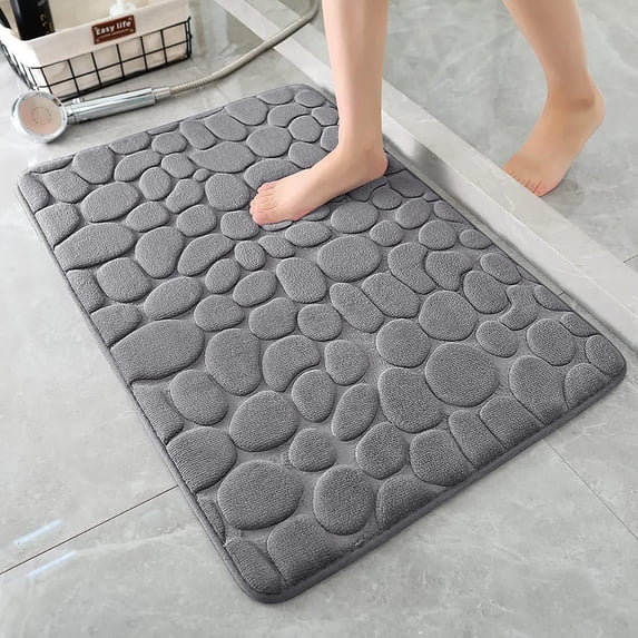 HOARBOER Large Bath Mat, Memory Cotton Sponge Bathroom Rugs Water-absorbing Non-slip Door Mat for Bathroom Imitation Cobblestone Pattern Foor Pad Multipurpose Floor Mat for Kitchen Porch Office Etc