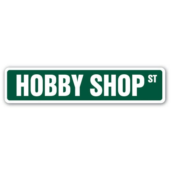 HOBBY SHOP Street Sign hobbyist amateur model trains planes | Indoor/Outdoor | 24" Wide