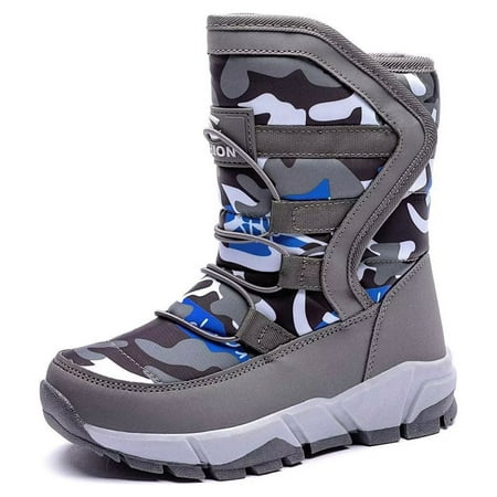 HOBIBEAR Boys Snow Boots Waterproof Outdoor Warm Slip girls Winter Shoes(Size Toddler 5.5-Big Kids 7)