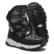 HOBIBEAR Boys Snow Boots Winter Waterproof Slip Resistant Shoes Black,2.5 Little Kid