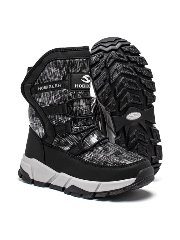 Boys Snow Boots Winter Waterproof Slip Resistant Shoes Black,3 Little Kid