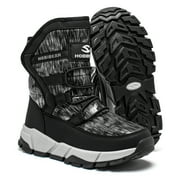 HOBIBEAR Boys Snow Boots Winter Waterproof Slip Resistant Shoes Black,5.5 Big Kid