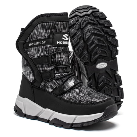 HOBIBEAR Boys Snow Boots Winter Waterproof Slip Resistant Shoes Black,5.5 Big Kid