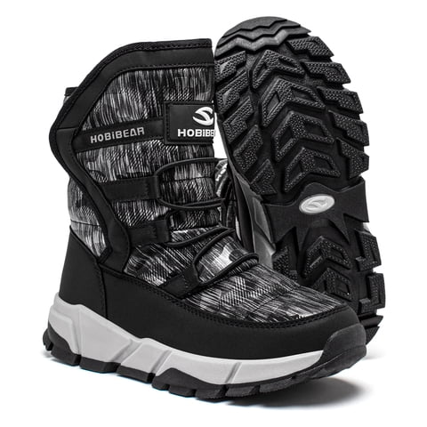 HOBIBEAR Boys Snow Boots Winter Waterproof Slip Resistant Shoes Black,5.5 Big Kid