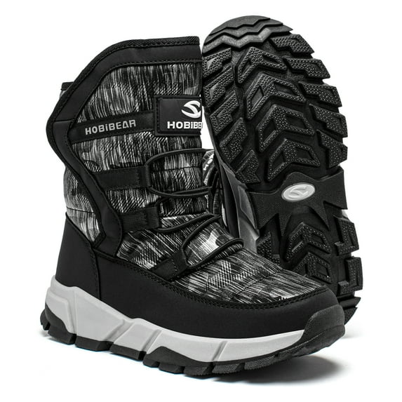 HOBIBEAR Boys Snow Boots Winter Waterproof Slip Resistant Shoes Black,8 Toddler