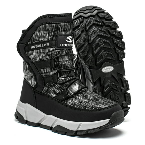 HOBIBEAR Boys Snow Boots Winter Waterproof Slip Resistant Shoes Black,8 Toddler