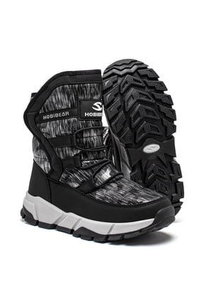 Boys Snow Boots Winter Waterproof Slip Resistant Shoes Black,9 Toddler