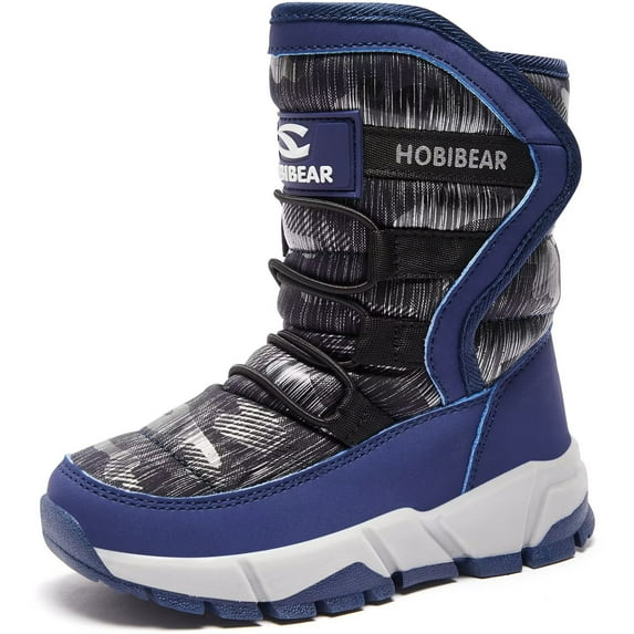 HOBIBEAR Boys Snow Boots Winter Waterproof Slip Resistant Shoes Blue,10 Toddler