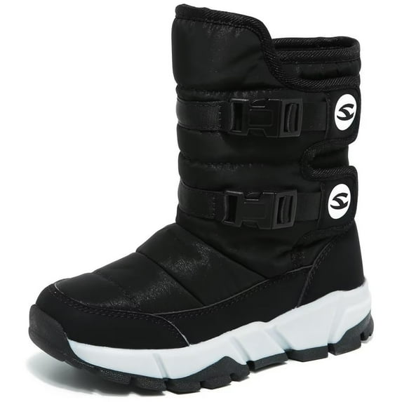 HOBIBEAR Boys Snow Boots Winter Waterproof Slip Resistant Shoes Deep Black ,10 Toddler