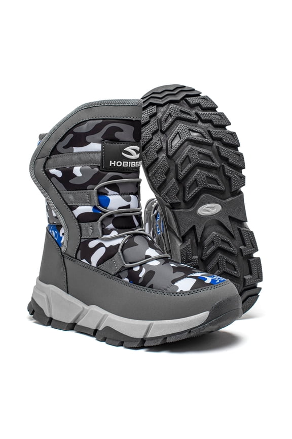 Boys Snow Boots Winter Waterproof Slip Resistant Shoes Grey,5.5 Big Kid