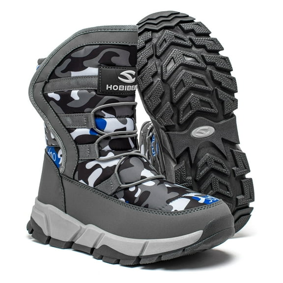 HOBIBEAR Boys Snow Boots Winter Waterproof Slip Resistant Shoes Grey,7 Big Kid