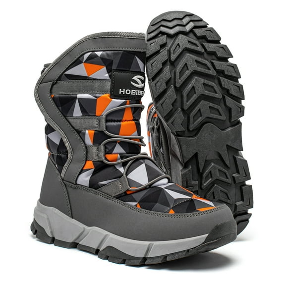 HOBIBEAR Boys Snow Boots Winter Waterproof Slip Resistant Shoes Orange/Grey,8 Toddler