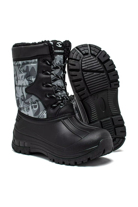 Boys' Waterproof Insulated Snow Boots, Mid Calf Black, Unisex Kids