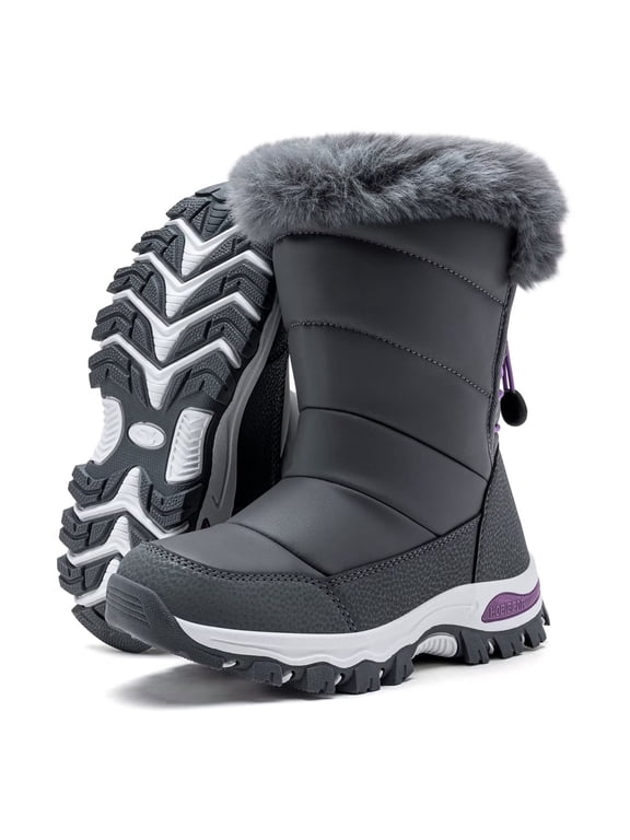 Girls Winter Snow Boots — Water Resistant, Warm Faux Fur, Non-Slip Sole, Easy On/Off for Snow & School