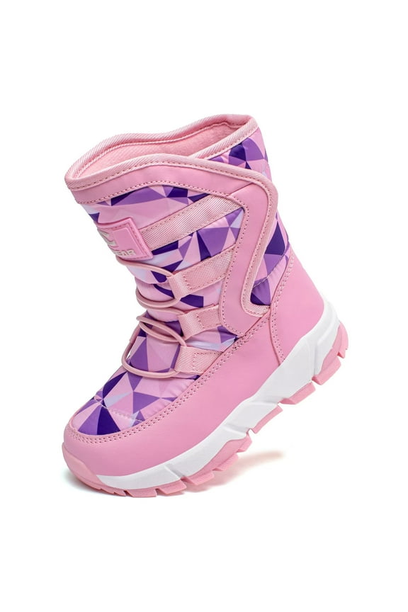 Kids Winter Snow Boots Boys Girls Waterproof Outdoor Warm Faux Fur Lined Shoes