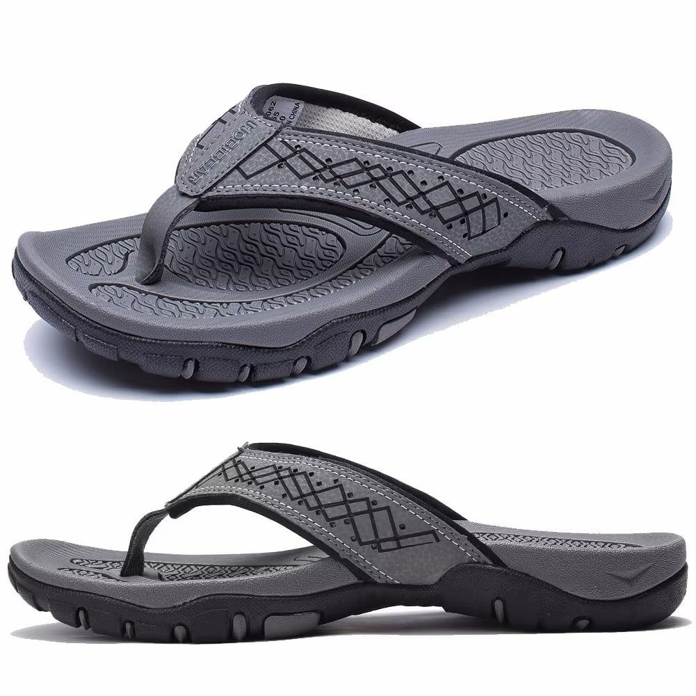 HOBIBEAR Mens Thong Sandals Arch Support Indoor and Outdoor Beach Flip ...