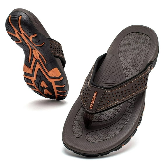 HOBIBEAR Mens Thong Sandals Arch Support Indoor and Outdoor Beach Flip Flop