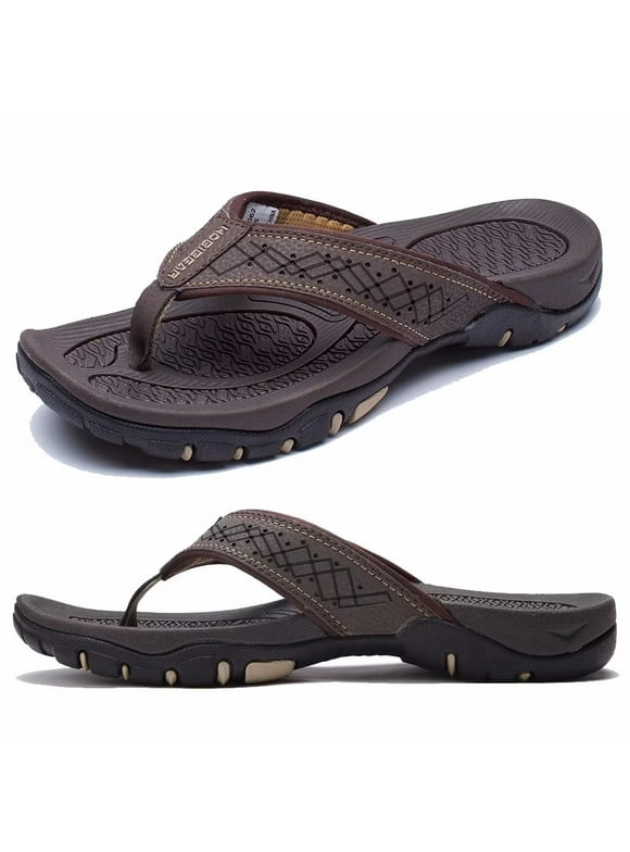 HOBIBEAR Mens Thong Sandals Arch Support Indoor and Outdoor Beach Flip Flop