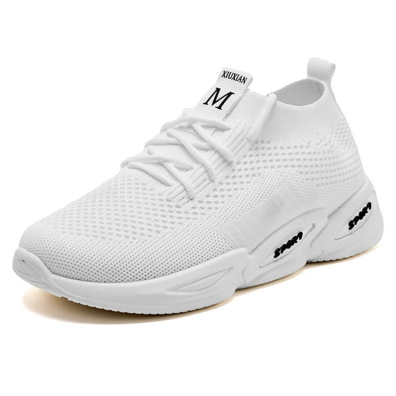 HOBIBEAR Walking Sneakers Women Arch Support Workout Shoes Lace Up Tennis Sneakers White US 7.5