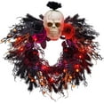 thumbnail image 1 of HOBLOC 20" Halloween Wreath with Lights, Skull Wreath with Rose Flowers and Glittering Spider, Artificial Halloween Party Decorations for Front Door Indoor Outdoor Wall Window Porch, 1 of 5