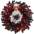 thumbnail image 1 of HOBLOC 22" Halloween Wreath with Lights, Black Twig Wreath with Scary Skull and Spider, Artificial Halloween Party Decorations for Front Door Indoor Outdoor Wall Window Porch, 1 of 6