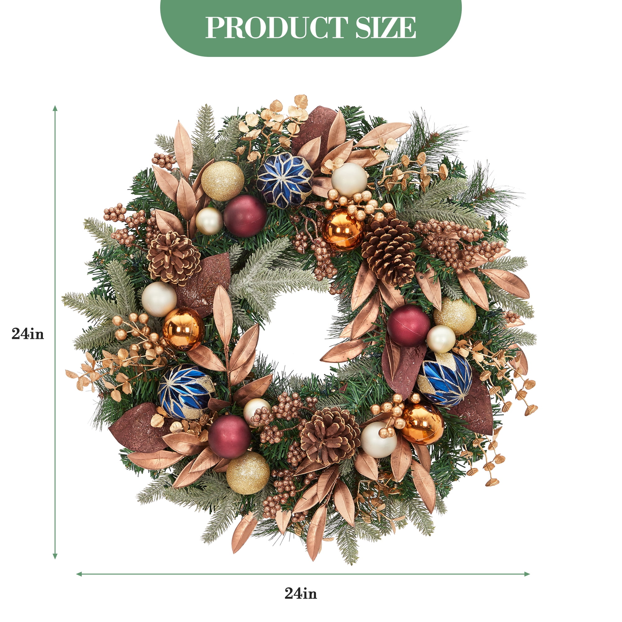 HOBLOC 24 Inch Christmas Wreath for Front Door, PVC Artificial Wreath ...