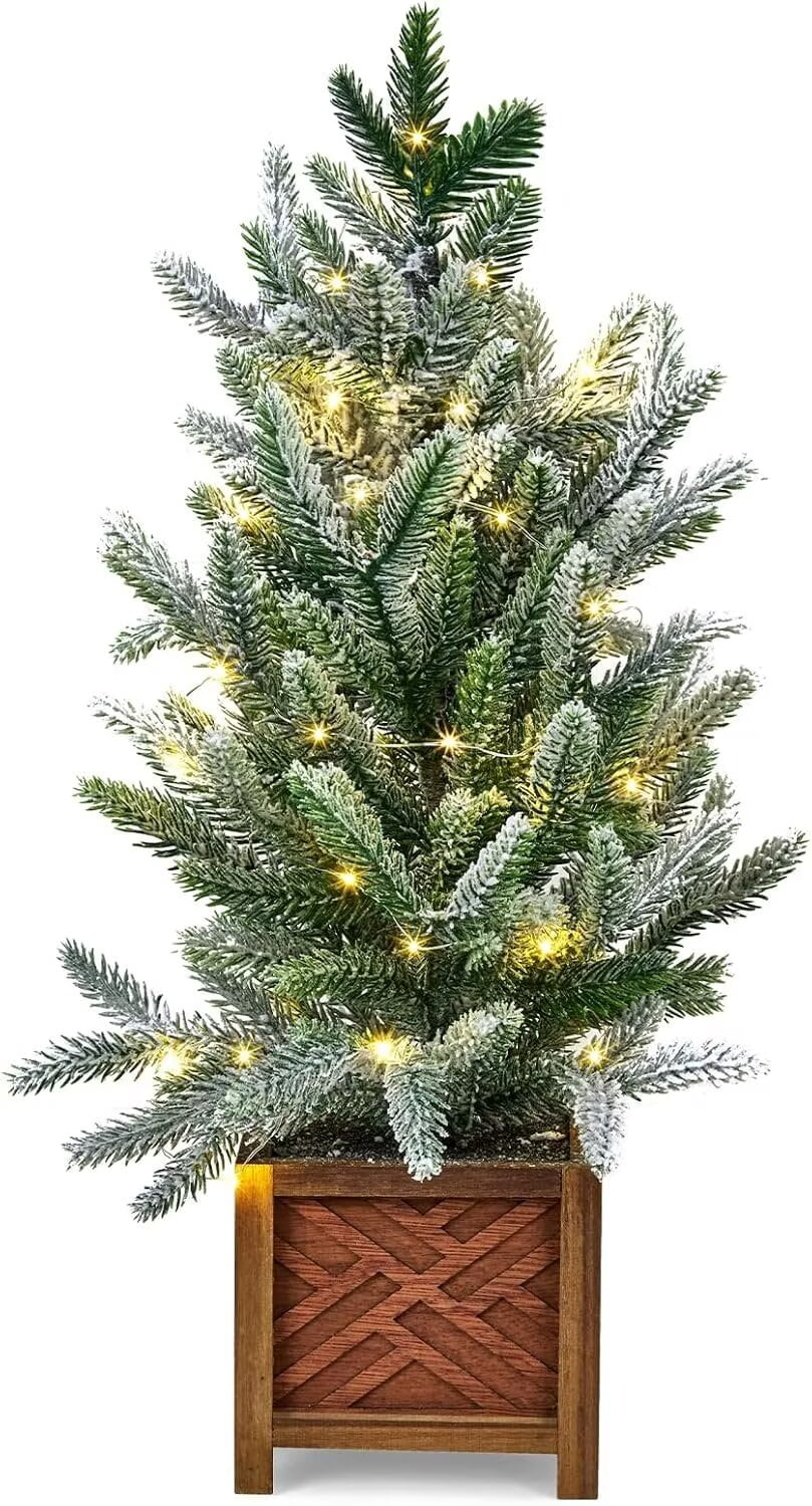 HOBLOC 24 Inch Prelit Mini Christmas Tree with Lights, Small Green