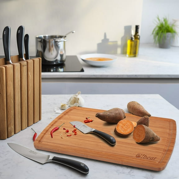 HOBLOC 30 x 20 Extra Large Kitchen Bamboo Cutting Board, Butcher Block Cutting Board with Handles and Juice Slot, Over Sink Cutting Board