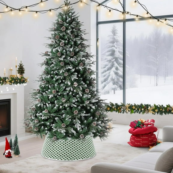 HOBLOC 33Inch Christmas Tree Collar,Diamond-Grid Design Tree Collar Holiday Party Decoration,Christmas Tree Skirt with 2 Clips,Xmas Holiday Home Decor Stand Base Cover