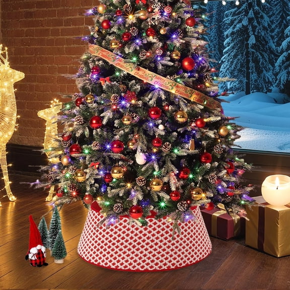 HOBLOC 33Inch Christmas Tree Collar,Diamond-Grid Design Tree Collar Holiday Party Decoration,Christmas Tree Skirt with 2 Clips,Xmas Holiday Home Decor Stand Base Cover