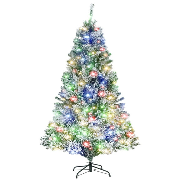 HOBLOC 6.5FT Snow Flocked Artificial Christmas Tree with 470 Warm White & Color Changing Lights, 720 Branch Tips, 8 Lighting Modes – Full Pre-Lit White Xmas Tree for Home Holiday Party Decor