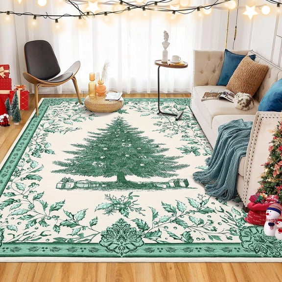 HOBLOC Christmas Rug,Soft Mat Non-Slip Stain Resistant Bedroom Office Christmas Tree Area Rug Washable,Holiday Decor Untra-Thin Carpet