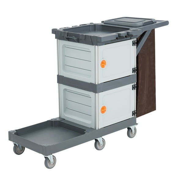 HOBLOC Commercial Janitorial Cart with 2 Cabinet on Wheels3-Shelf Housekeeping Cart with Vinyl Bag for Hotels Apartment Business