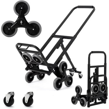HOBLOC Folding Stair Climber Hand Truck and Dolly, 330 LB Capacity Portable Stair Climbing Cart with Telescoping Handle, for Moving, Shopping, Travel, Black