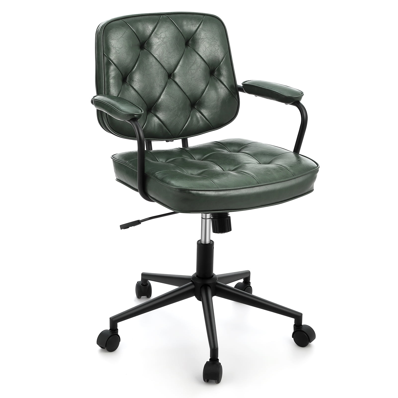HOBLOC Leather Office Chair with Wheels and Arms Dark Green Desk Chair with Adjustable Backrest Mid Century Office Chair Desk Chair Home Office