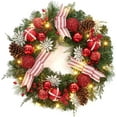thumbnail image 1 of HOBLOC Lighted Christmas Wreaths for Front Door, 24 Inch Pre-lit Xmas Wreath with Lights, Christmas Balls and Bows, Large Outdoor Christmas Wreath for Holiday Wall Christmas Party Decor, 1 of 6