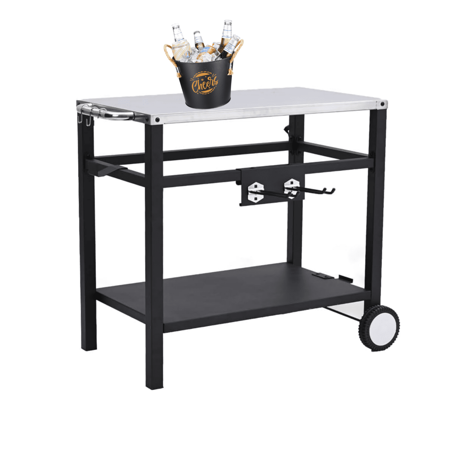 HOBLOC Outdoor Grill Cart with DoubleShelf, Dining Cart with Hooks