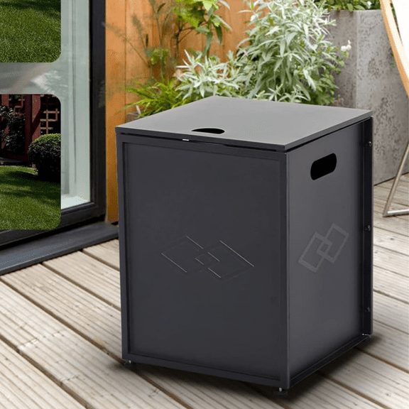 HOBLOC Propane Tank Cover Table for Gas Fire Pits, 20 lbs Propane Tank Outdoor Gas Tank Storage, Hideaway Table for Gas Fire Pits,16-inch Hideaway Table with Side Handles, Black