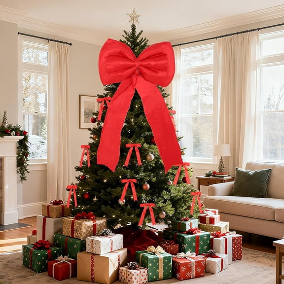 HOBLOC Satin Christmas Tree Topper Bow,24 Short Ribbon Bows, 25 PCS Wired Decorative Set for Xmas Tree,Garland, Wreath,Indoor Outdoor Christmas Ornaments,Red