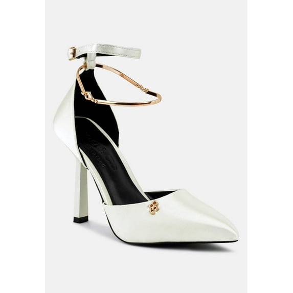 HOBNOB Anklet Embellishment Stiletto Sandals In White