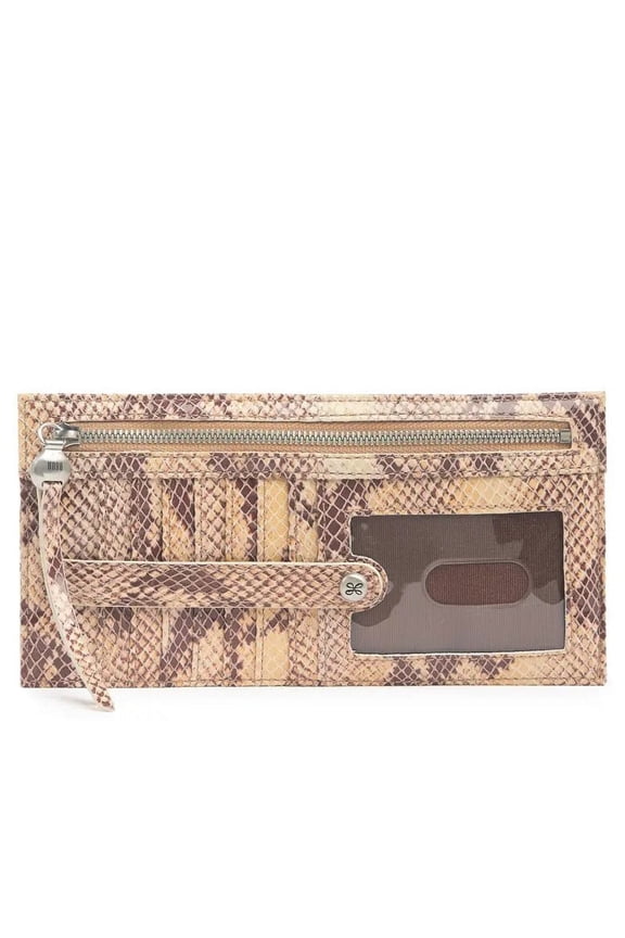 HOBO INTERNATIONAL WOMEN'S LEATHER PEAK SLIM CONTINENTAL WALLET SAND SNAKE